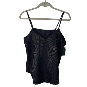 Japna Womens Satin Camisole Top Size Large Black Embossed Zebra Print New